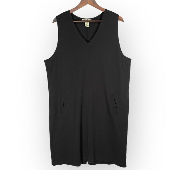 Eddie Bauer Tank Shift Dress Women Size XL Tall Black 100% Cotton V Neck Pockets - Picture 1 of 12